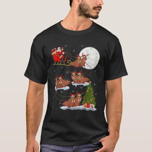 Funny Xmas Lighting Tree Santa Riding Walrus Chris T-Shirt (Vorderseite)