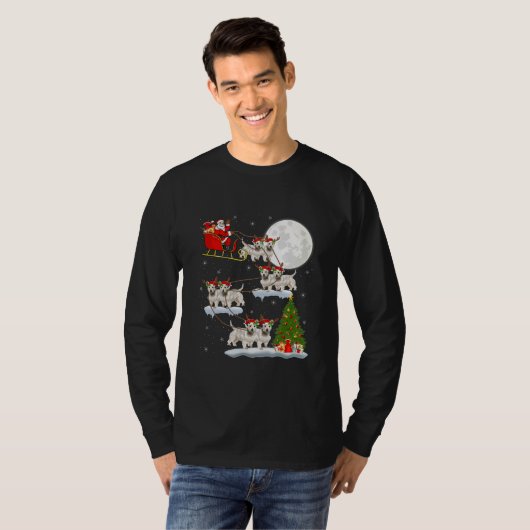 Funny Xmas Lighting Tree Santa Riding Westie T-Shirt (Vorne ganz)