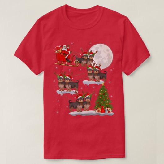 Funny Xmas Lighting Tree Santa Riding Yorkie Chris T-Shirt (Design vorne)