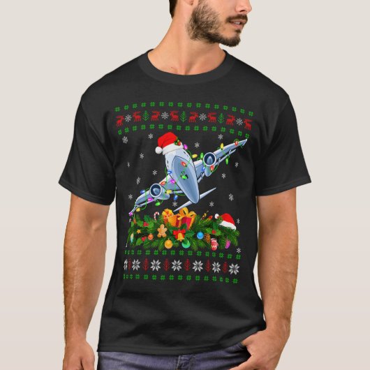 Funny Xmas Lighting Tree Santa Ugly Airplane Chris T-Shirt (Vorderseite)
