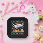 Funny Xmas Lighting Tree Santa Ugly Airplane  Pappteller (Party)