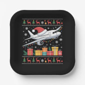 Funny Xmas Lighting Tree Santa Ugly Airplane  Pappteller (Vorderseite)