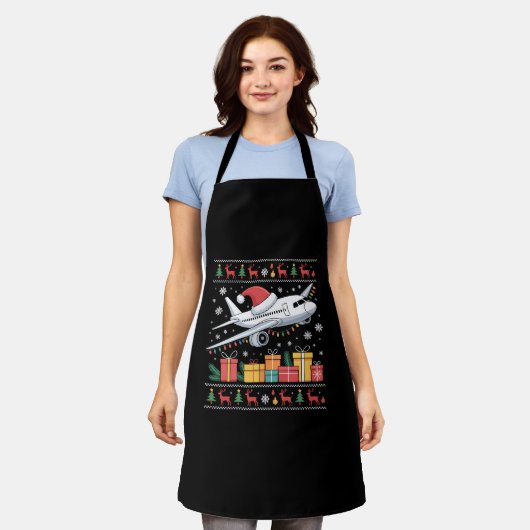 Funny Xmas Lighting Tree Santa Ugly Airplane  Schürze (Getragen)