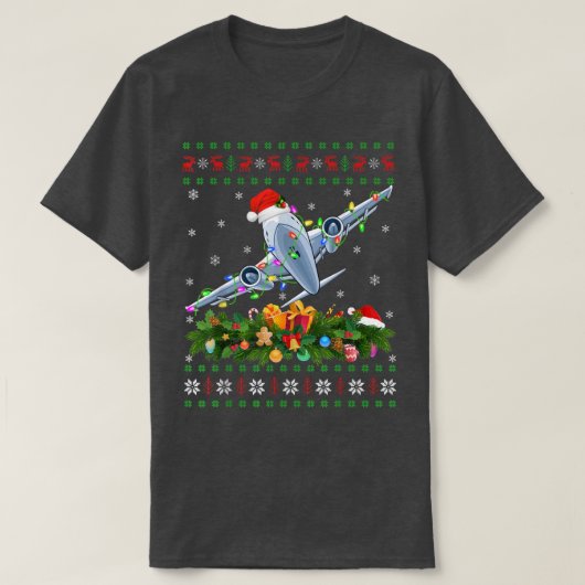 Funny Xmas Lighting Tree Santa Ugly Flugzeug Chris T-Shirt (Design vorne)