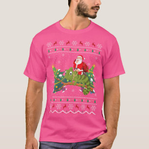 Funny Xmas Lighting Ugly Santa Riding Chameleon Ch T-Shirt