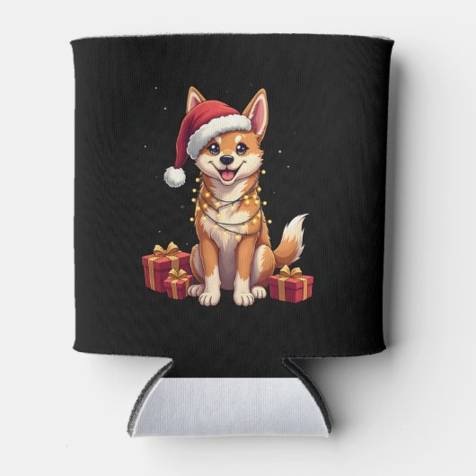 Funny Xmas Lighting Weihnachtsmannmütze Tamaskan D Dosenkühler (Vorderseite)