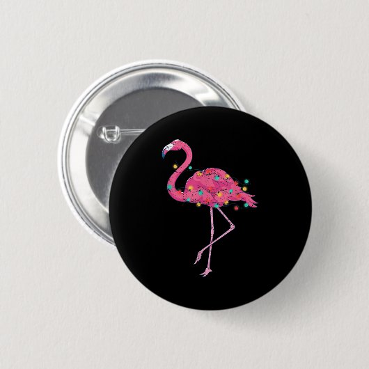 Funny Xmas Lights Nk Flamingo Trocal Weihnachten Button (Vorne & Hinten)