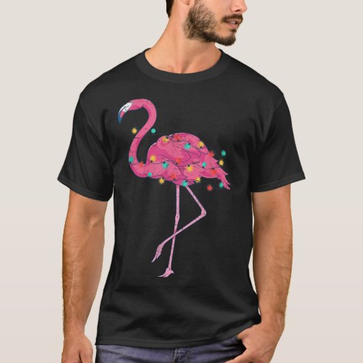 Funny Xmas Lights Nk Flamingo Trocal Weihnachten T-Shirt (Vorderseite)