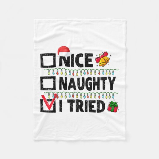 Funny Xmas Nice Naughty I Tried Christmas List Fam Fleecedecke (Vorderseite)