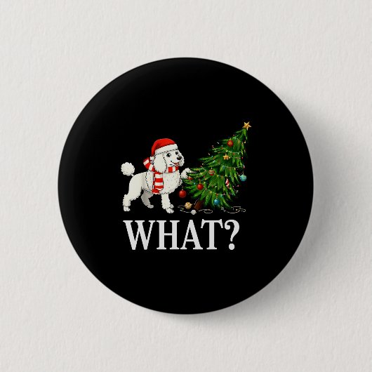 Funny Xmas Odle Pushing Christmas Tree Over Dog Wh Button (Vorderseite)