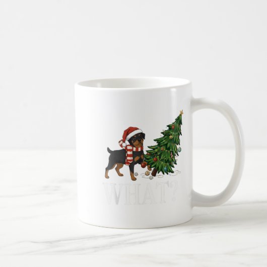 Funny Xmas Rottweiler putzt Weihnachtsbaum über Kaffeetasse (Rechts)