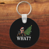 Funny Xmas Rottweiler putzt Weihnachtsbaum über Schlüsselanhänger (Vorderseite)