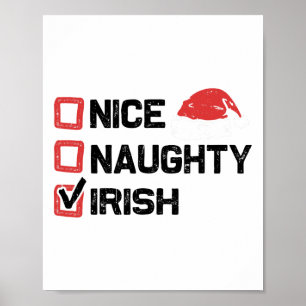 Funny Xmas Santa Nice Naughty Irish Weihnachtslist Poster