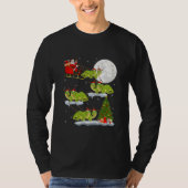 Funny Xmas Tree Santa Riding Brontosaurus T-Shirt (Vorderseite)