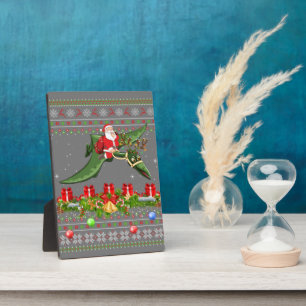 Funny Xmas Ugly Santa Riding Pterodactyl Bird Chri Fotoplatte