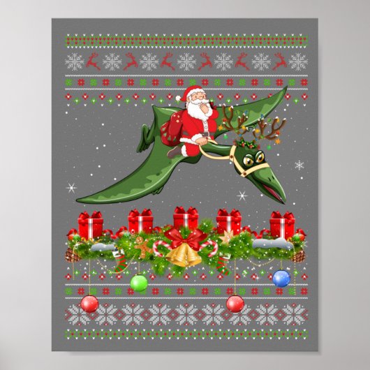 Funny Xmas Ugly Santa Riding Pterodactyl Bird Chri Poster (Vorne)