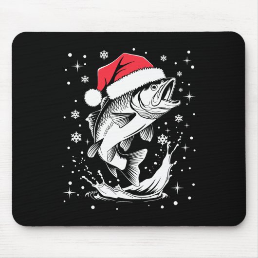Funny Xmas Weihnachtsmannmütze Fischen Weihnachtsa Mousepad (Vorne)