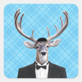 Funny Yarmulke Happy Hanukkah Deer Blue Kariert Quadratischer Aufkleber