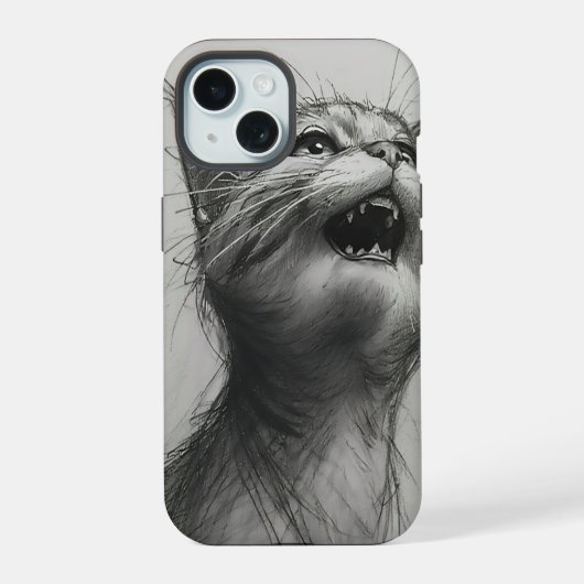 Funny Yelling Cat Meme Black and White iPhone Case 15 Hülle (Rückseite)