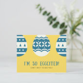Funny Yellow and Blue Decorated Egg Postkarte (Stehend Vorderseite)