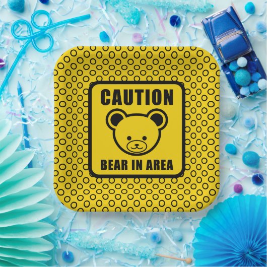 Funny Yellow Black Teddy Bären Warnsignal Art Pappteller (Party)