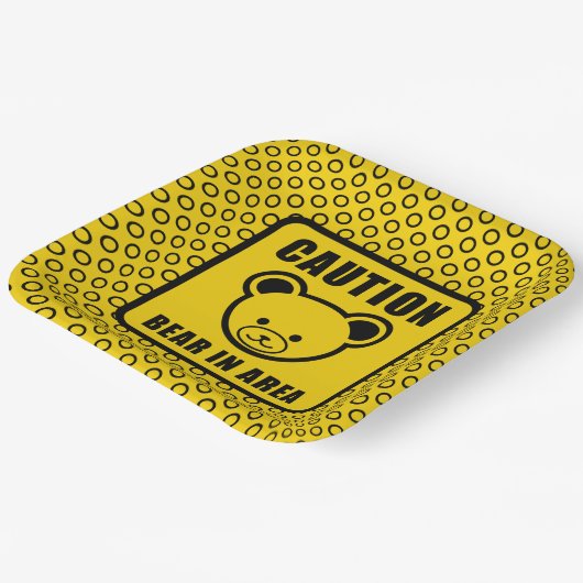 Funny Yellow Black Teddy Bären Warnsignal Art Pappteller (Gewinkelt)