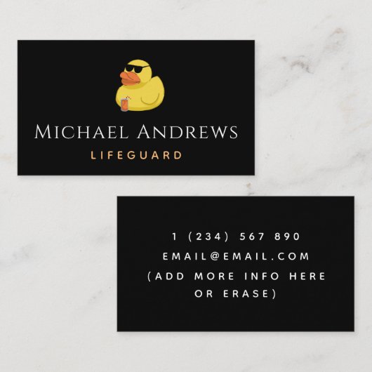 Funny Yellow Duck & Cocktail Lifeguard Beach Thema Visitenkarte (Vorne/Hinten)