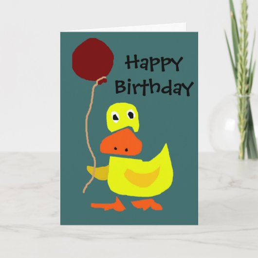 Funny Yellow Duck Holding Red Balloon Karte (Vorderseite)