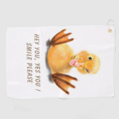 Funny Yellow Duck Playful Golf Towel Cartoon Golfhandtuch (Horizontal)