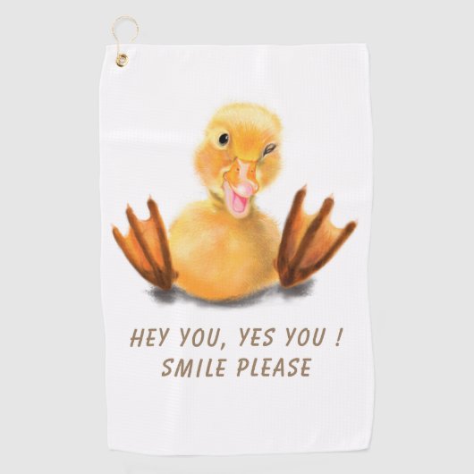 Funny Yellow Duck Playful Golf Towel Cartoon Golfhandtuch (Vorderseite)