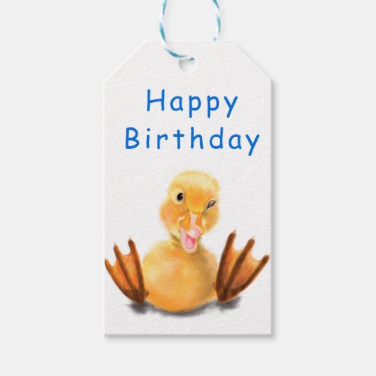 Funny Yellow Duck Playful Wink - Happy Birthday Geschenkanhänger (Vorderseite)