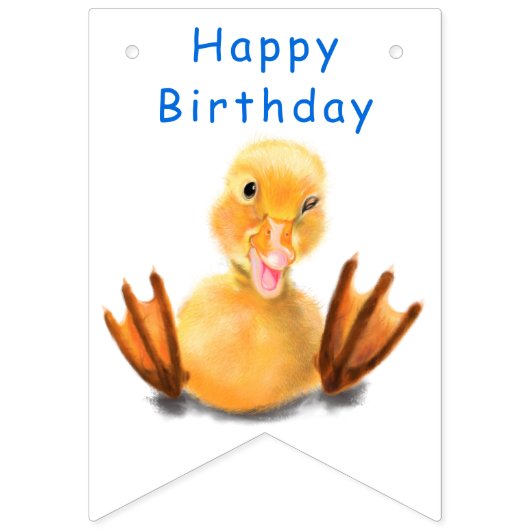 Funny Yellow Duck Playful Wink - Happy Birthday Wimpelkette (Erste Fahne)