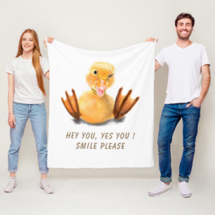 Funny Yellow Duck Playful Wink Happy Lächeln Cart Fleecedecke
