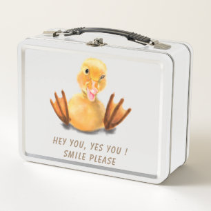 Funny Yellow Duck Playful Wink Happy Lächeln Cart Metall Brotdose