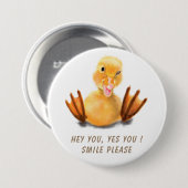 Funny Yellow Duck Playful Wink Happy Lächeln Carto Button (Vorne & Hinten)