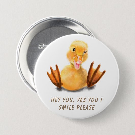 Funny Yellow Duck Playful Wink Happy Lächeln Carto Button (Vorne & Hinten)