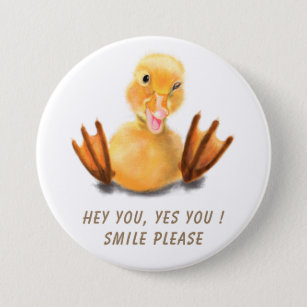 Funny Yellow Duck Playful Wink Happy Lächeln Carto Button
