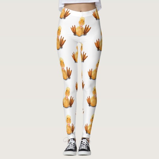 Funny Yellow Duck Playful Wink Happy Lächeln Carto Leggings (Vorderseite)