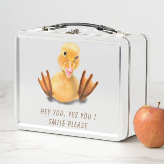 Funny Yellow Duck Playful Wink Happy Lächeln Carto Metall Brotdose (Beispiel)