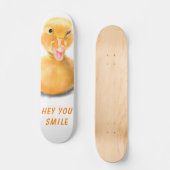 Funny Yellow Duck Playful Wink Happy Lächeln Carto Skateboard (Vorderseite)