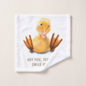 Funny Yellow Duck Playful Wink Smile - Benutzerdef Badhandtuch Set (Waschlappen)