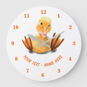 Funny Yellow Duck Playful Wink Smile - Benutzerdef Große Wanduhr