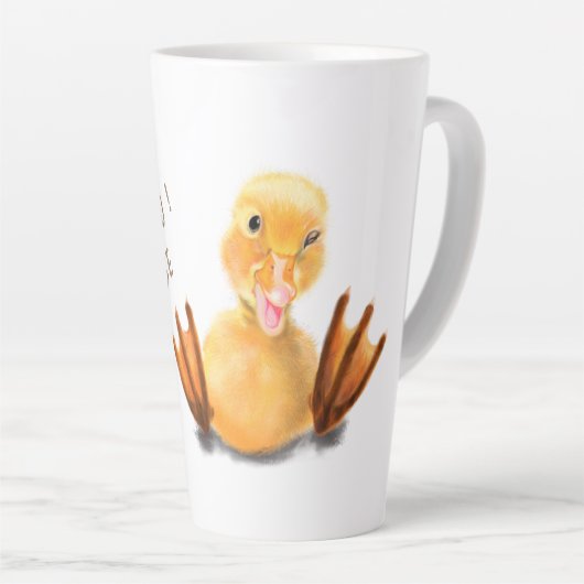 Funny Yellow Duck Playful Wink Smile - Benutzerdef Milchtasse (Rechte Ecke)
