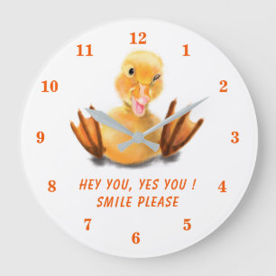 Funny Yellow Duck Playful Wink - Your Text / Color Große Wanduhr