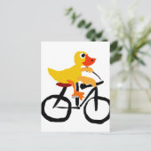 Funny Yellow Duck Riding Bicycle Postkarte (Stehend Vorderseite)