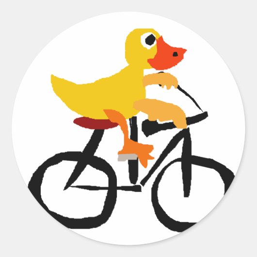 Funny Yellow Duck Riding Bicycle Runder Aufkleber (Vorderseite)