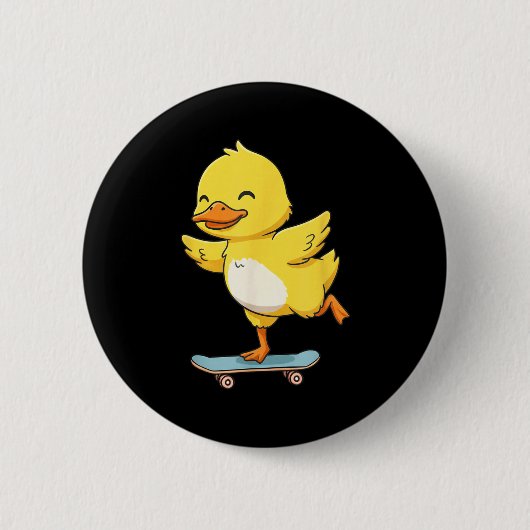 Funny Yellow Duck Skater Skateboard Ballerina Zoo Button (Vorderseite)