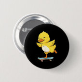 Funny Yellow Duck Skater Skateboard Ballerina Zoo Button (Vorne & Hinten)