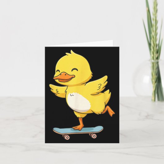 Funny Yellow Duck Skater Skateboard Ballerina Zoo Karte (Vorderseite)