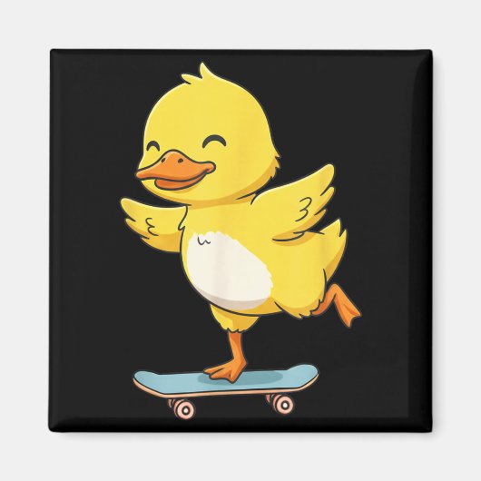Funny Yellow Duck Skater Skateboard Ballerina Zoo Magnet (Vorne)